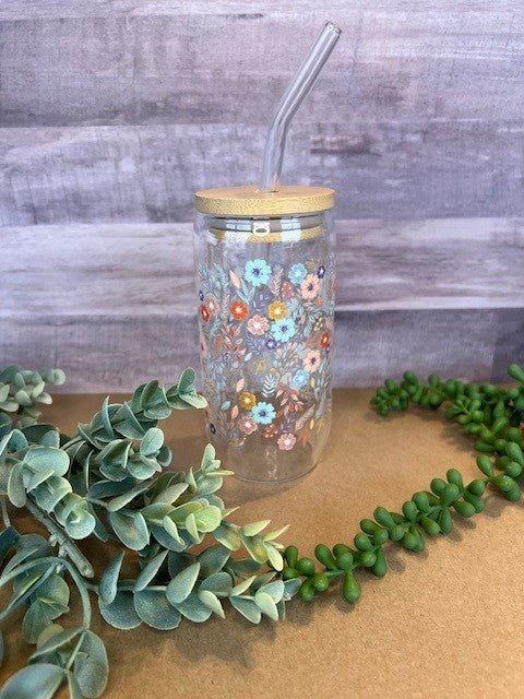 Summer Flower 160z Glass Can Tumbler