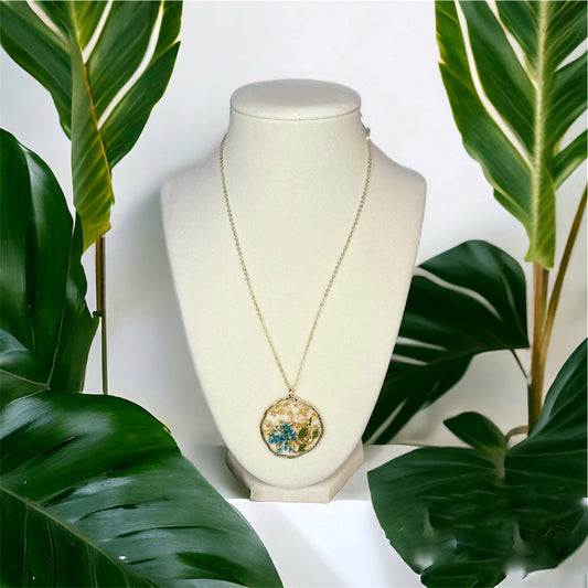 Light Blue Gold Flake Resin Necklace