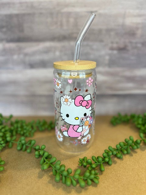 Hello Kitty 16oz Glass Can Tumbler