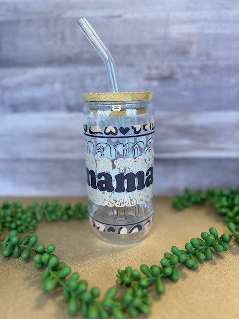 Leopard Mama 16oz Glass Can Tumbler