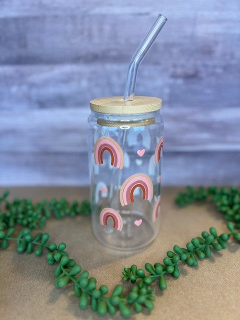 Boho Rainbow 160z Glass Can Tumbler